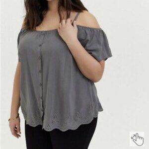 Torrid gray cold shoulder off the shoulder top
